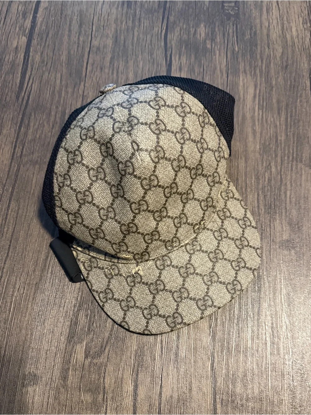 Gucci Beige Monogram Baseball Cap with Black Mesh